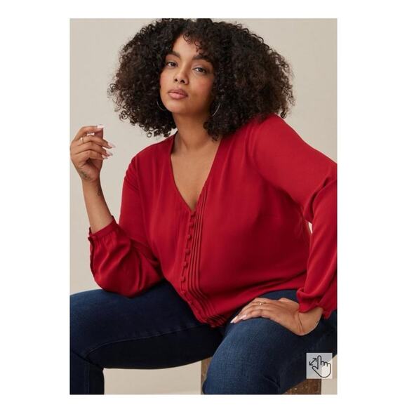 Torrid Burgundy Red Georgette Pintuck Button Front Blouse Sz.1 - Picture 2 of 13